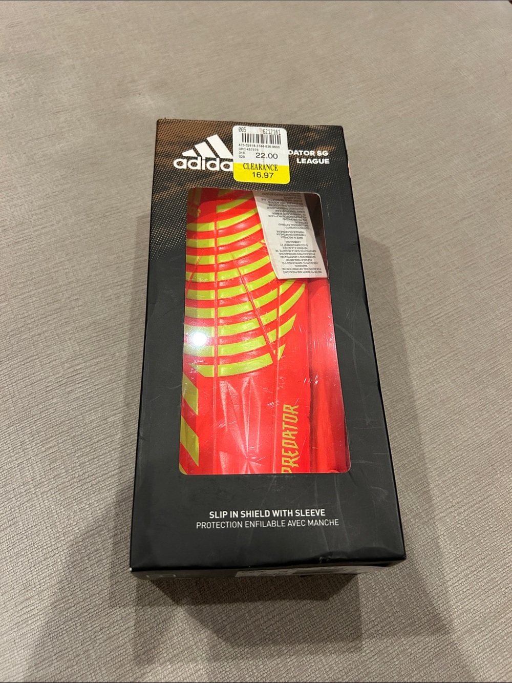 adidas Predator Shin Guards in Red with Yellow Accents